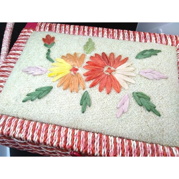 Vintage JC Penney Japan wooden Wicker floral Sewing Basket  READ DESCRIPTION - Picture 2 of 12